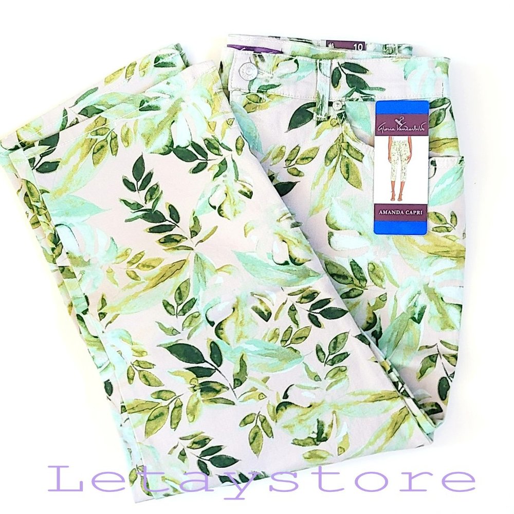 NWT Gloria Vanderbilt High Rise Cotton Floral Amanda Capri - Picture 4 of 5